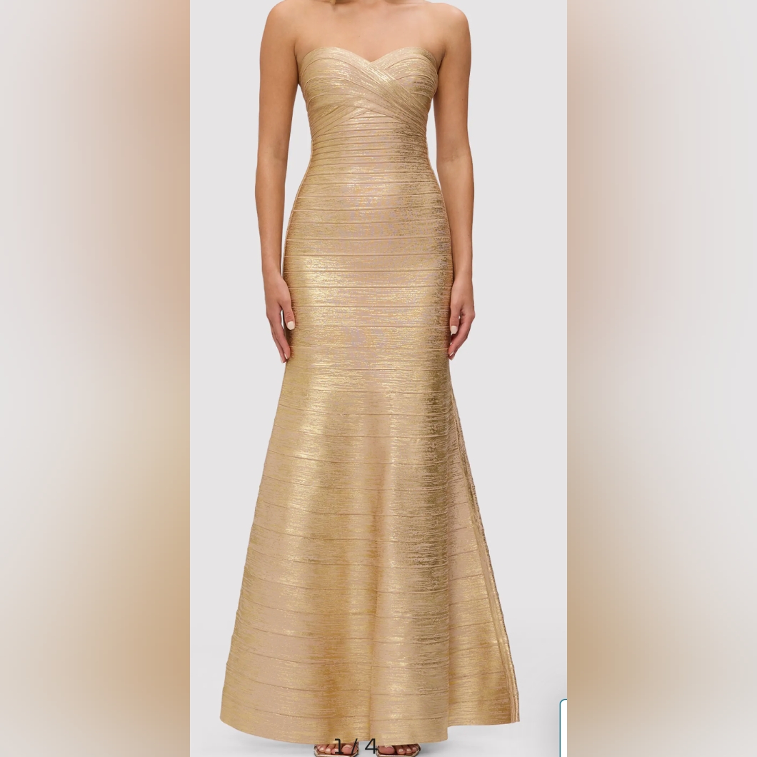 Herve Leger Paris Strapless Gold Women's Dress